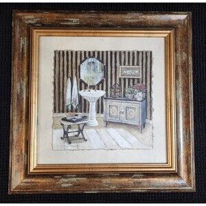Vintage Signed C. Winterle Olson Framed Art Bathroom Boudoir Picture